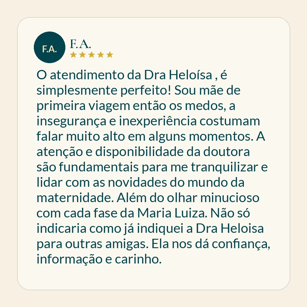 Avaliação registrada no Google por família atendida pela Dra. Heloisa Vianello, pediatra em Alphaville.