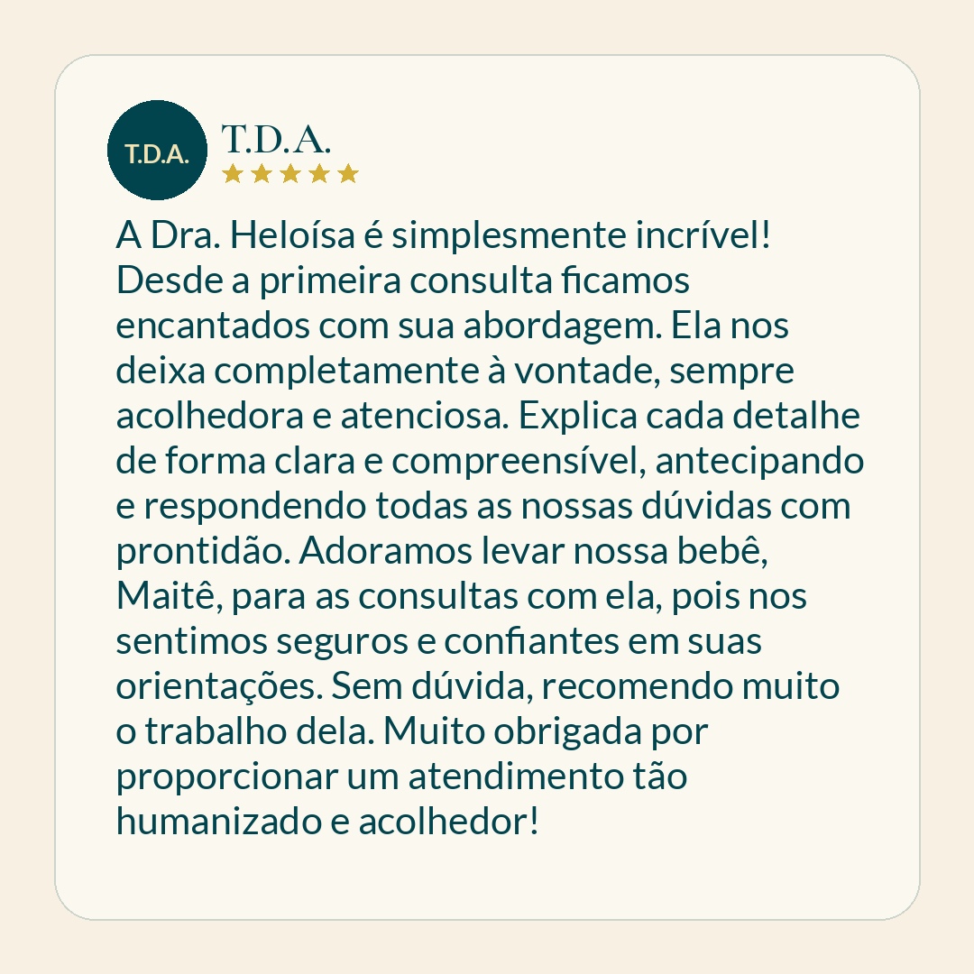 Avaliação registrada no Google por família atendida pela Dra. Heloisa Vianello, pediatra em Alphaville.