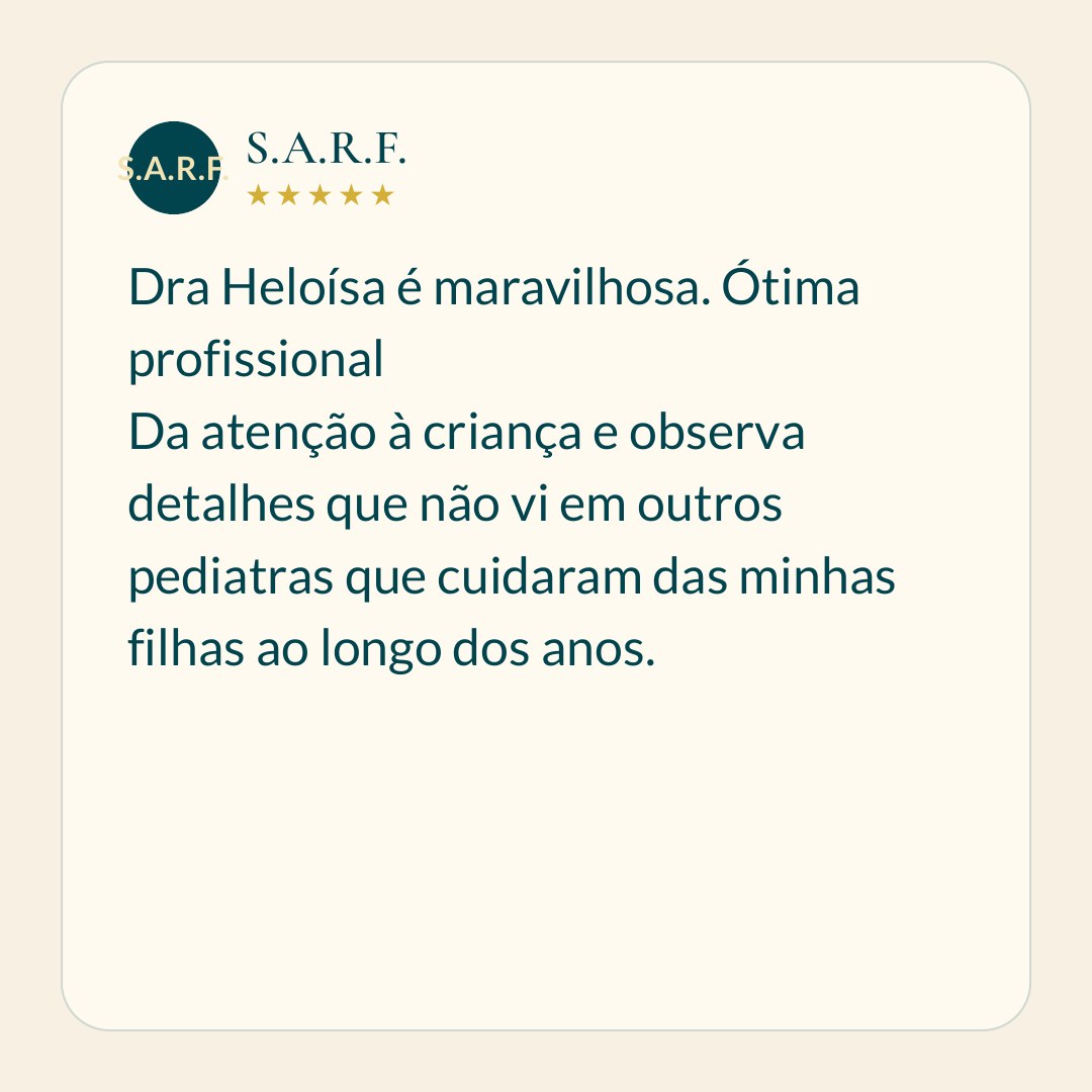 Avaliação registrada no Google por família atendida pela Dra. Heloisa Vianello, pediatra em Alphaville.